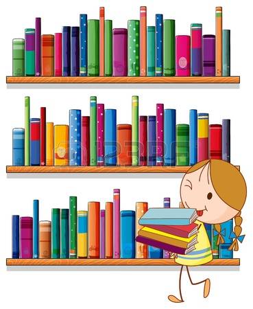 20518176 illustration d une petite fille dans la biblioth que sur un fond blanc